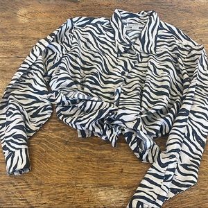 Vintage 100% silk zebra print full length button up (not a crop) large